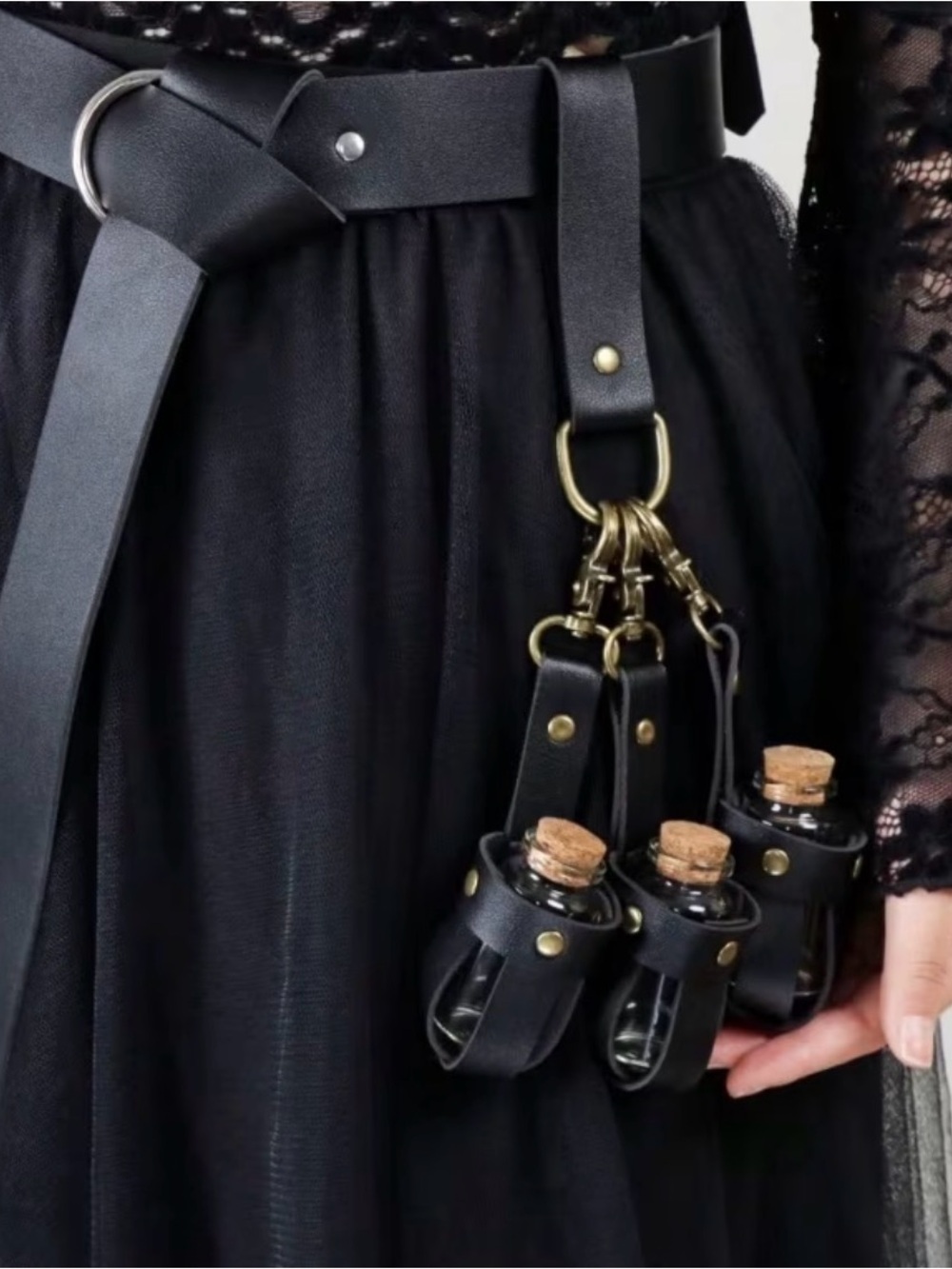 {NEW} Black Leather Potion Bottle Keychain Belt Charm - Gothic Accessory